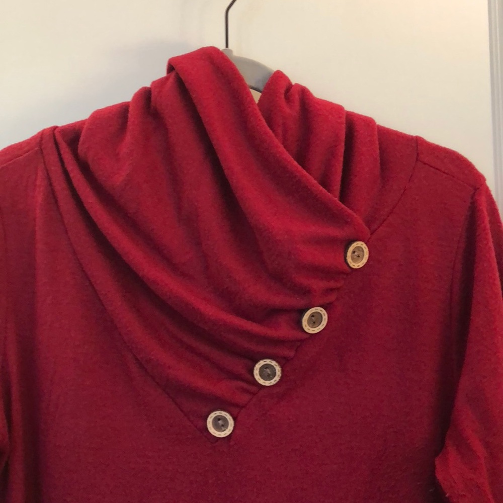 Cowlneck button detail knit tunic top